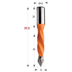 CMT 374 Vrták kolíkovací priechodzí S10 L57,5 HW - D8x30 S=10x20 L57,5 L