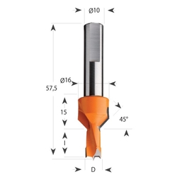 CMT 376 Vrták kolíkovací so záhlbníkom S10 L57,5 HW - D10x15 S=10 L57,5 P