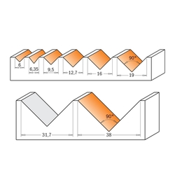 CMT C915 Fréza na V drážku 90° - D16x12,7 90° S=12 HM