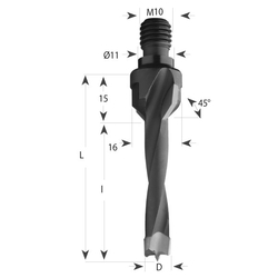 CMT Vrták kolíkovací so záhlbníkom S=M10, 11x4 HW - D6x40 LB55 L