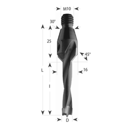 CMT Vrták kolíkovací so záhlbníkom S=M10, 30° HW - D10x30 LB55 L