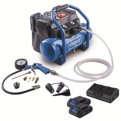 Scheppach C-ACT160/6-X-SET S2 2x20 V IXES aku bezolejový kompresor 6 l + 2x 2Ah batéria + duálna nabíjačka 2,4 A