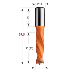CMT 308 Vrták kolíkovací nepriechodzí S10 L57,5 HW - D4x26 S=10x20 L57,5 L