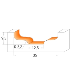 CMT C970 Čelná fréza na výplne dvierok - D35 d2=12,5 I9,5 R3,2 S=12