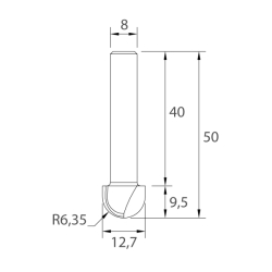IGM M114 Čelná vypuklá fréza - R6,35 D12,7x9,5 L50 S=8 HW