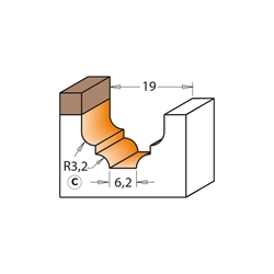 CMT Profilová čelná fréza s ložiskom - Profil C, R3,2 D19x12,3 S=6 HM