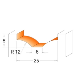 CMT C970 Čelná fréza na výplne dvierok - D25 d2=6 I6 R12 S=8