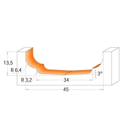 CMT C970 Čelná fréza na výplne dvierok - D45 d2=34 I13,5 R3,2-6,4 S=12