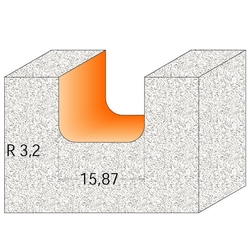 CMT C981 Drážkovacia rádiusová fréza CORIAN - D15,87 I12,7 R3,2 S=12