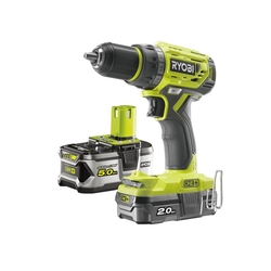 Ryobi R18DD7-252S aku bezuhlíkový 18 V šroubovák/vrtačka + 1x 2Ah + 1x 5Ah baterie + nabíječka ONE+