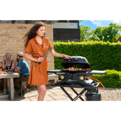 Riwall PRO RGG 20 Compact SET přenosný plynový gril 4,2 kW se dvěma hořáky a pojízdným skládacím stolkem