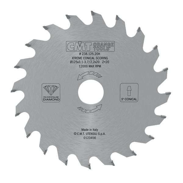CMT XTreme Diamantový predrezový kotúč kónický - D125x3,1-3,7 d20 Z20