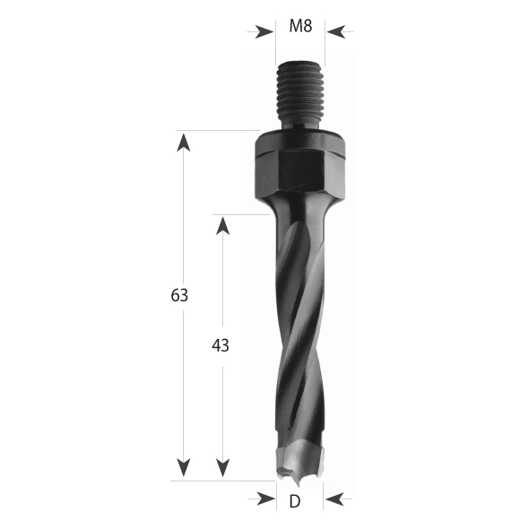 CMT Vrták kolíkovací S=M8 HW - D5x43 LB63 L