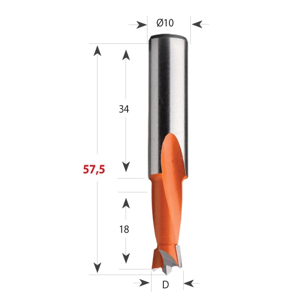 CMT 361 Vrták kolíkovací nepriechodzí S10 L57,5 HW - D6x18 S=10x34 L57,5 P