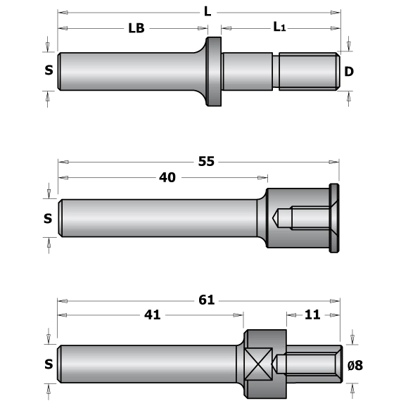 CMT C924 Tŕň tanierovej frézy s podložkami - S=12, D=M12, L1=54