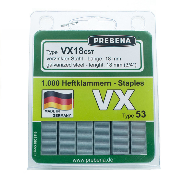 VX18CST-B Spony pozinkované – oceľová kvalita, blistrové balenie | dĺžka 18 mm | šírka 11,3 mm | Balenie 1 000 ks